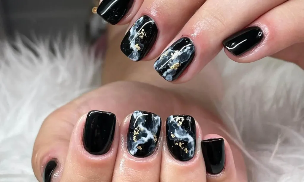 16. Black Marble Nails