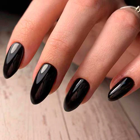 17. Glossy Black Almond Nails
