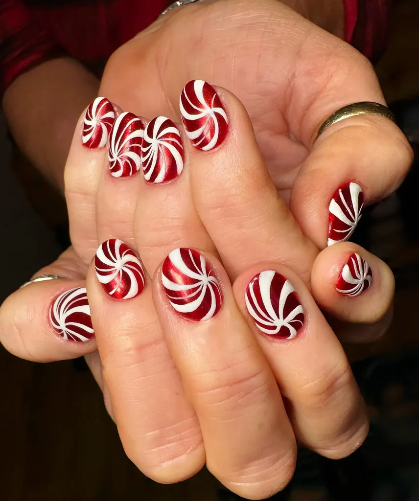 4. Neon Candy Cane Nails
