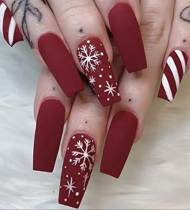 5. Matte Candy Cane Coffin Nails