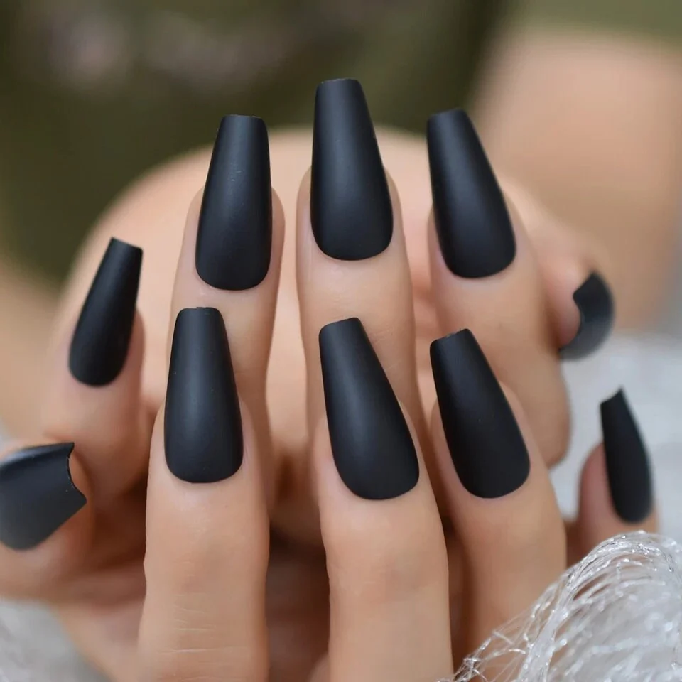 6. Matte Black Coffin Nails