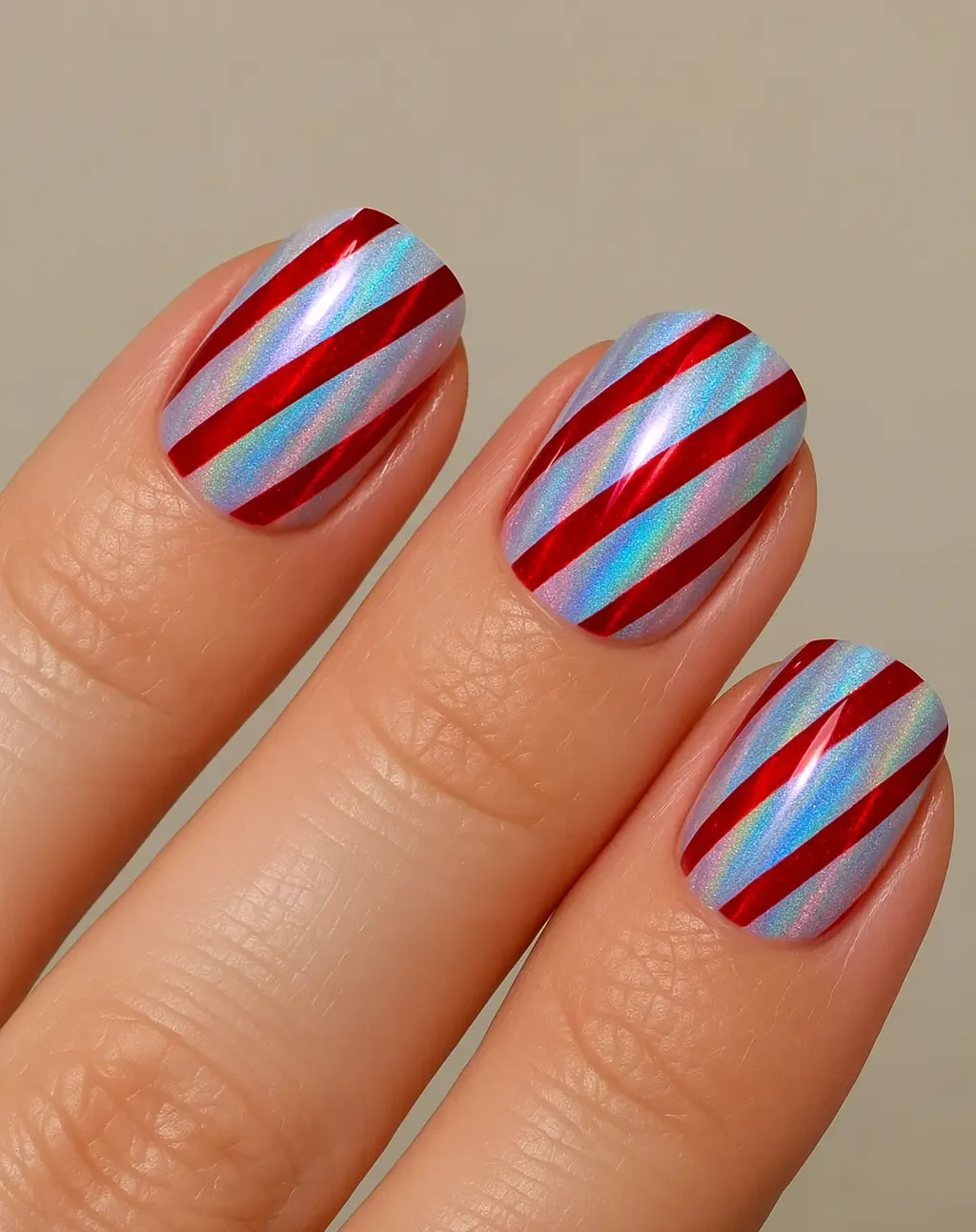 Holographic Candy Cane Nails